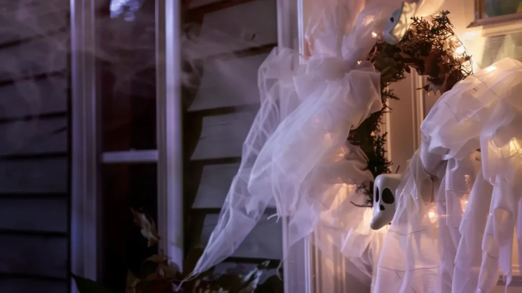 Create a beautiful ghost wreath and hang it on the door