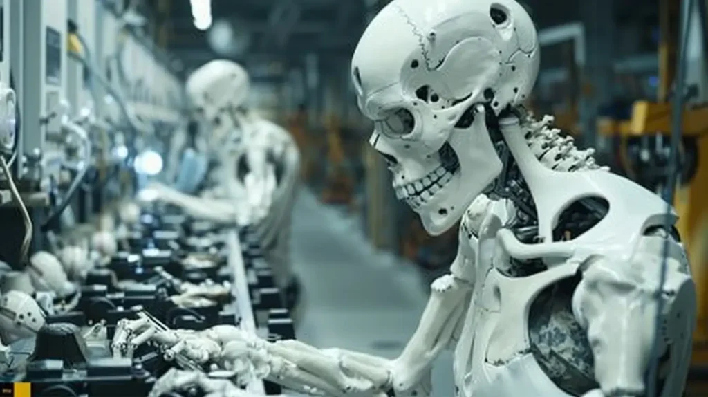 Skeleton working on the production line