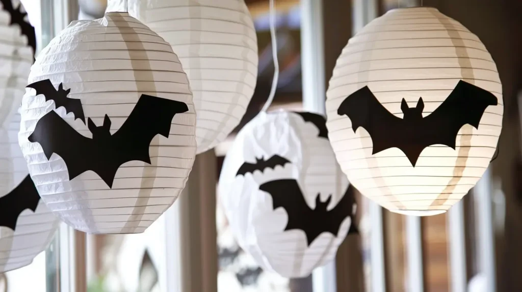 Take white paper lanterns and decorate them with bat