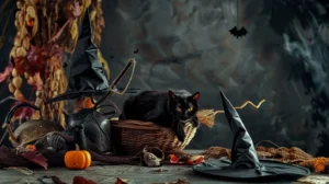 witches broomsticks and pointed hats black cat2